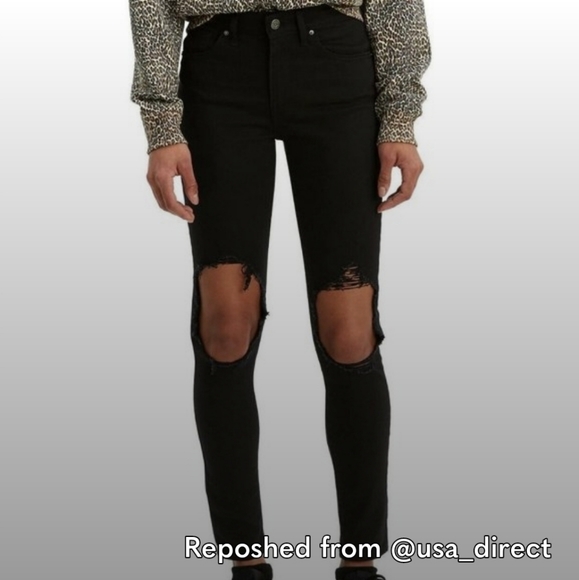 JR35 Levi's Black Women's 721 High-Rise Distress Skinny Jeans - Size 18 / 34x30 - Picture 2 of 2